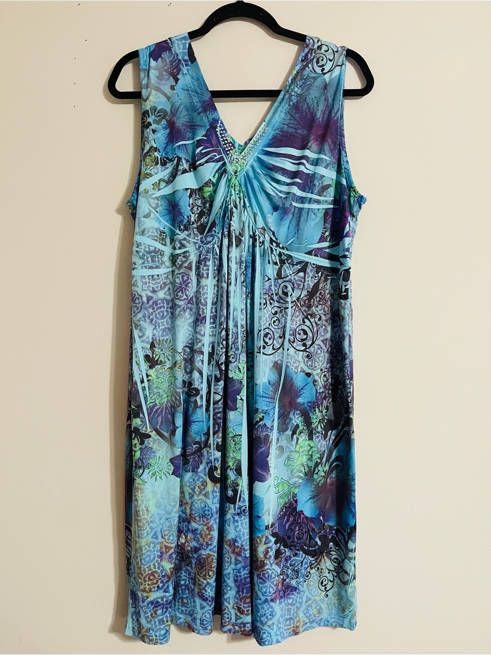Style & Co. Y2K Vintage Boho Embellished Empire Waist Midi Dress XL Liquid Knit